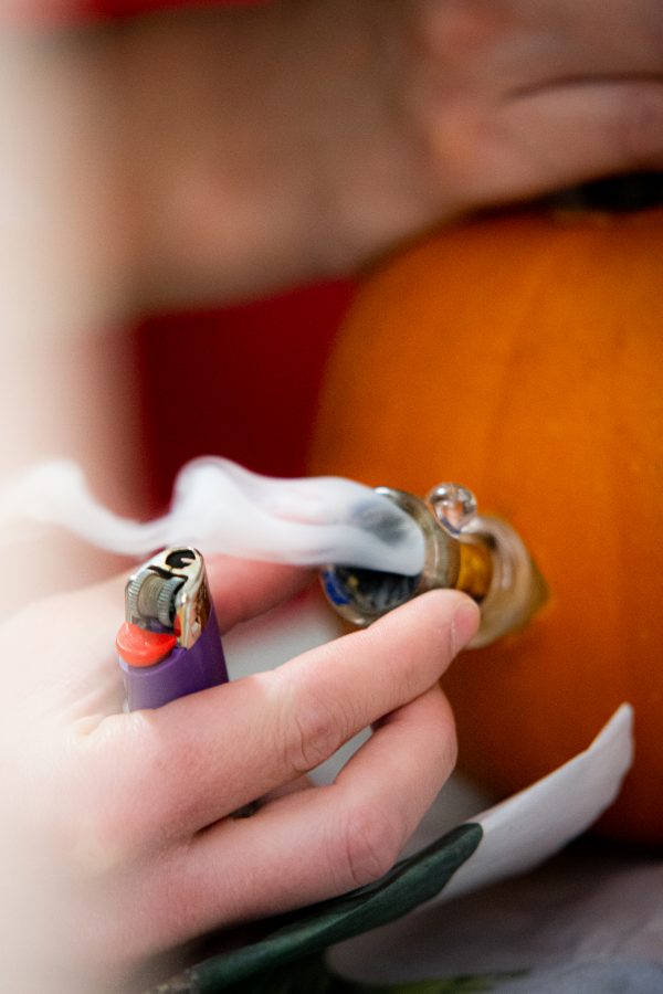 A make shift bong made out of a pumpkin to smoke marijuana Oct. 3. (Photo illustration by Tri Duong | The Collegian)