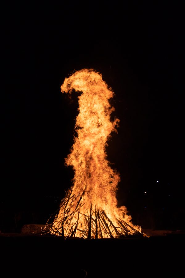 Colorado State University celebrates Homecoming by lighting a bonfire on the West lawn behind Lory Student Center Oct 08. (The Collegian | Grayson Reed)