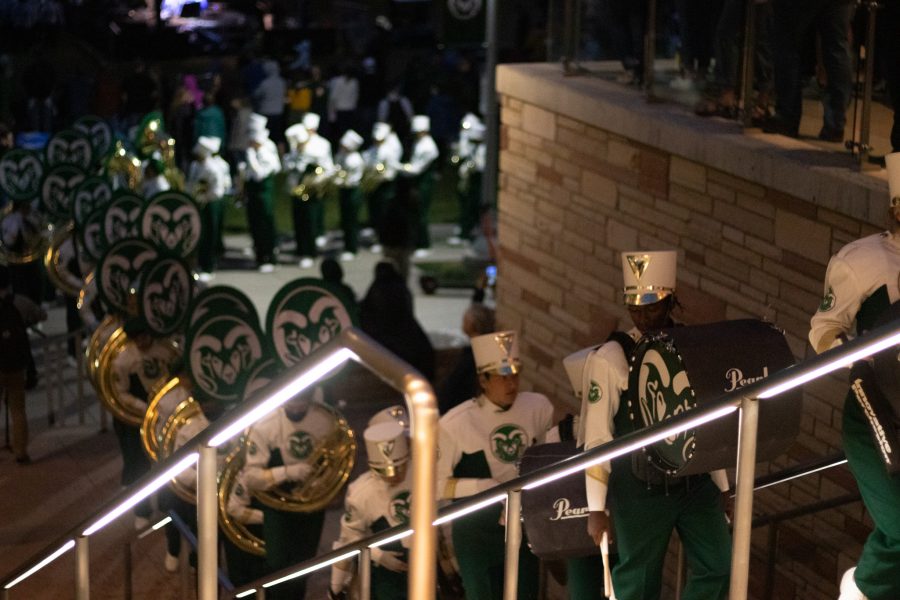 Colorado State University band members entering Lory Student Center after Homecoming ceremony on the West lawn Oct 08. (The Collegian | Grayson Reed)
