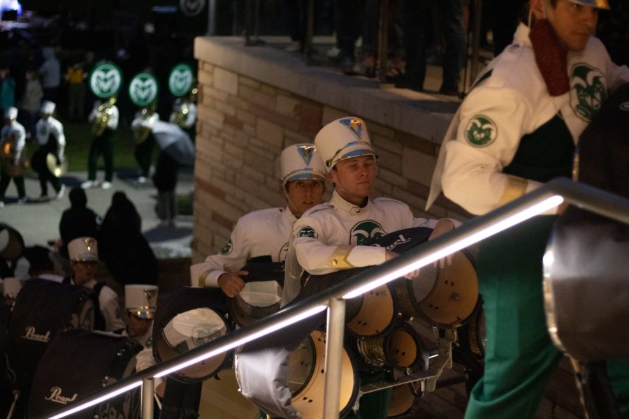 Colorado State University band members entering Lory Student Center after Homecoming ceremony on the West lawn Oct 08. (The Collegian | Grayson Reed)
