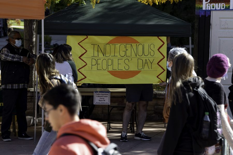 A tabling is setup to celebrate Indigenous Peoples’ Day on the Colorado State University Plaza Oct. 11. (Garrett Mogel | The Collegian)