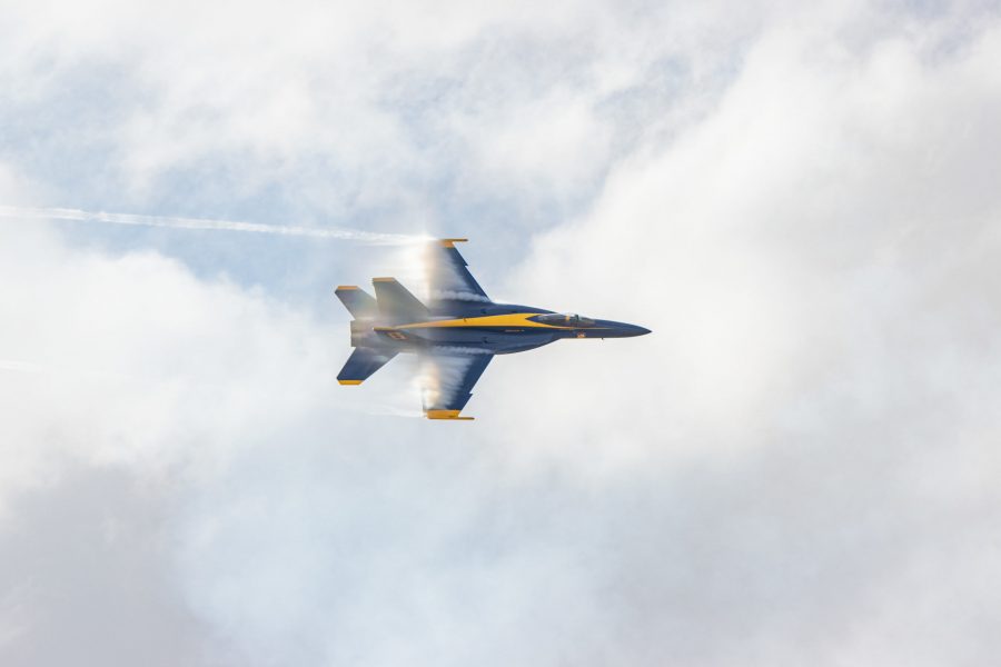 The #6 jet for the U.S. Navy Blue Angels makes a high speed pass