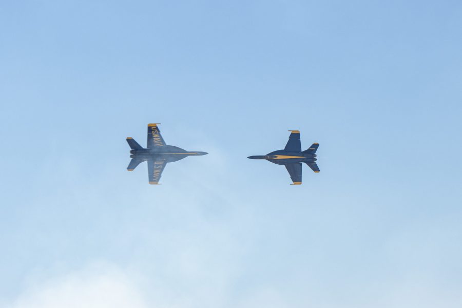 Two U.S. Navy Blue Angel F/A-18E jets