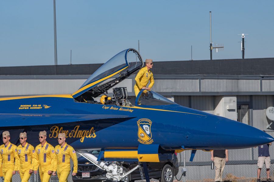 Capt. Brian Kesselring, pilot of the No. 1 jet, commanding officer and flight leader gets into his jet.