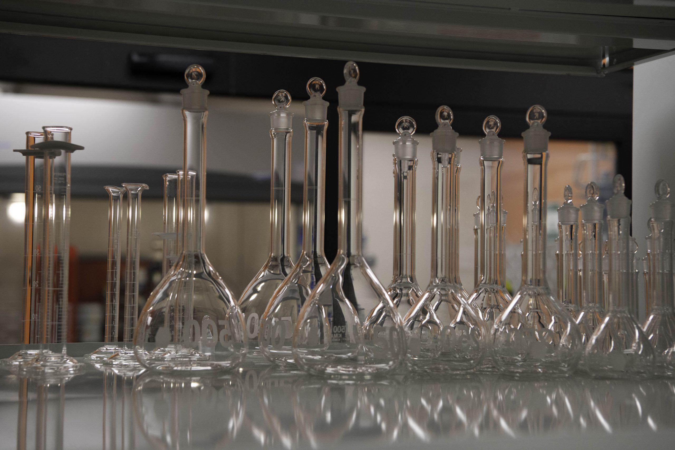 Lab equipment sits on a shelf in the new Cannabinoid Research Center in the Colorado State University Yates Chemistry building. The lab was a 1.5-million-dollar gift from CSU alumna Leslie Buttorff, Chief Executive Officer of Panacea Life Sciences. Buttorff stated, “If you look at the one thing about cannabis it needs a lot more research. And this lab is perfect for that.” Oct. 19. (Garrett Mogel | The Collegian)