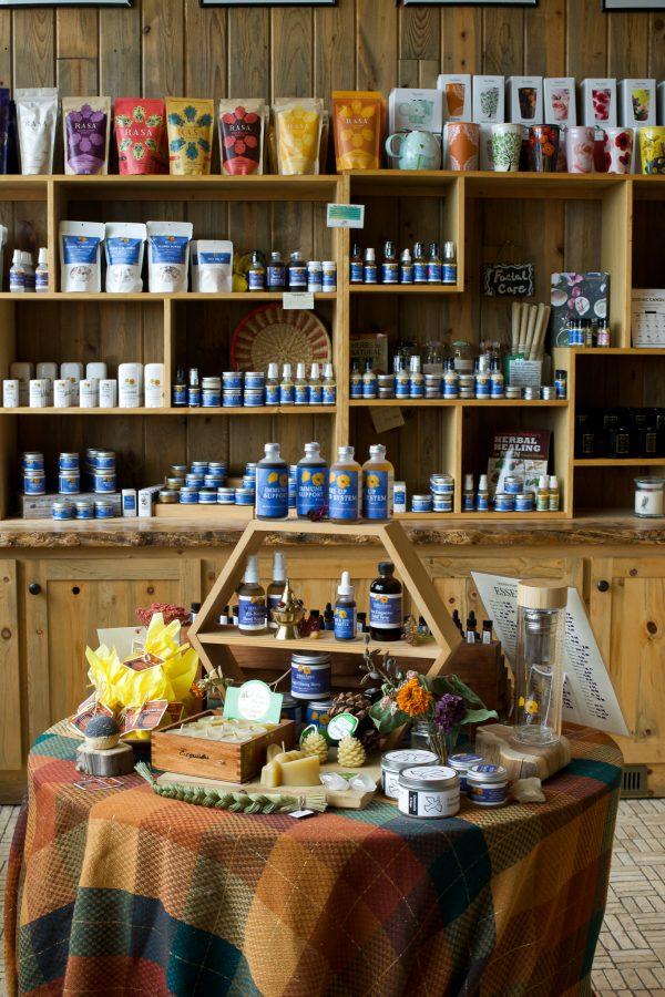 Main store entrance filled with herbs and tinctures at Golden Poppy Herbal Apothecary