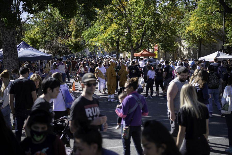 People gather at the Fort Collins Civic Center Park for the Tour De Corgi. Tour De Corgi, an annual gathering of Corgi’s and their owners, paraded around Old Town Fort Collins Colorado Oct. 2. (Garrett Mogel | The Collegian)