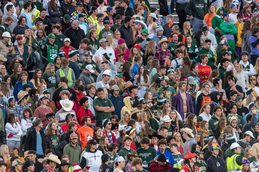 Colorado State University students fill the student section of Canvas Stadium during the football game against Boise State University