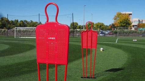 A set of plastic defender targets on the Colorado State soccer pitch Oct 15. (Gregory James | The Collegian)