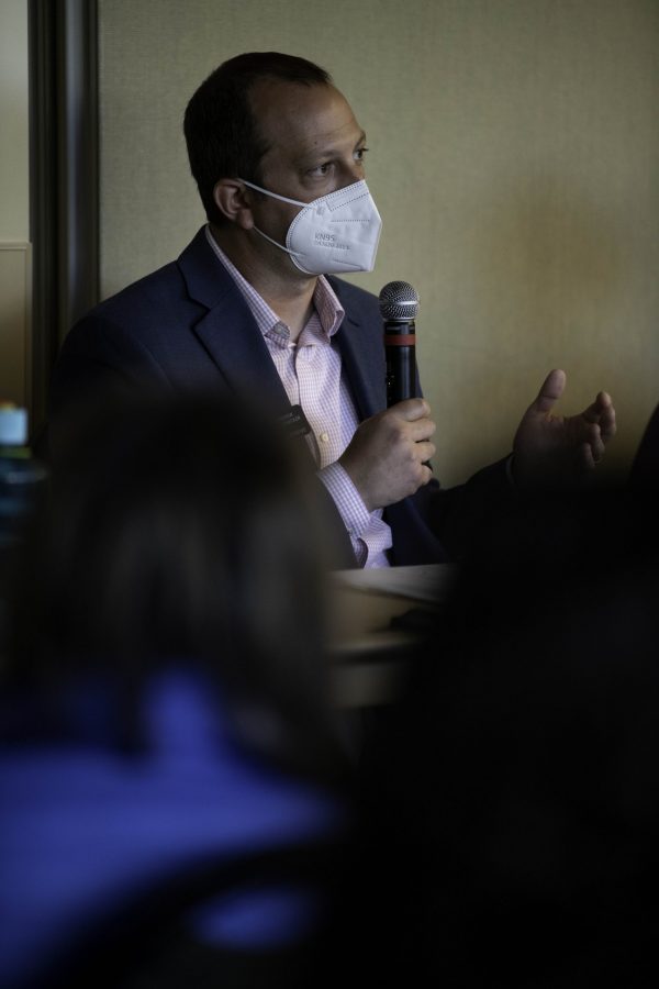 State representative Andrew Boesenecker speaks to a unionization at Colorado State University panel in the Lory Student Center Oct. 28. The panel was a discussion as well as a Question and answer to the public workers collective bargaining bill. (Garrett Mogel | The Collegian)