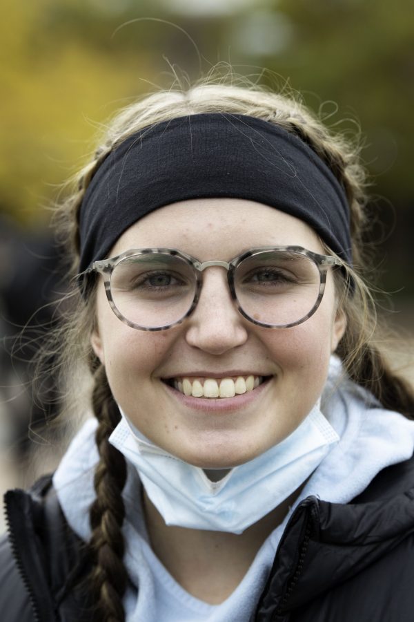 Allsion Pankoff stated on the Colorado State University Plaza, “We shouldn’t have to force people to have a vaccine card in order to like shop.” Nov. 2. (Garrett Mogel | The Collegian)