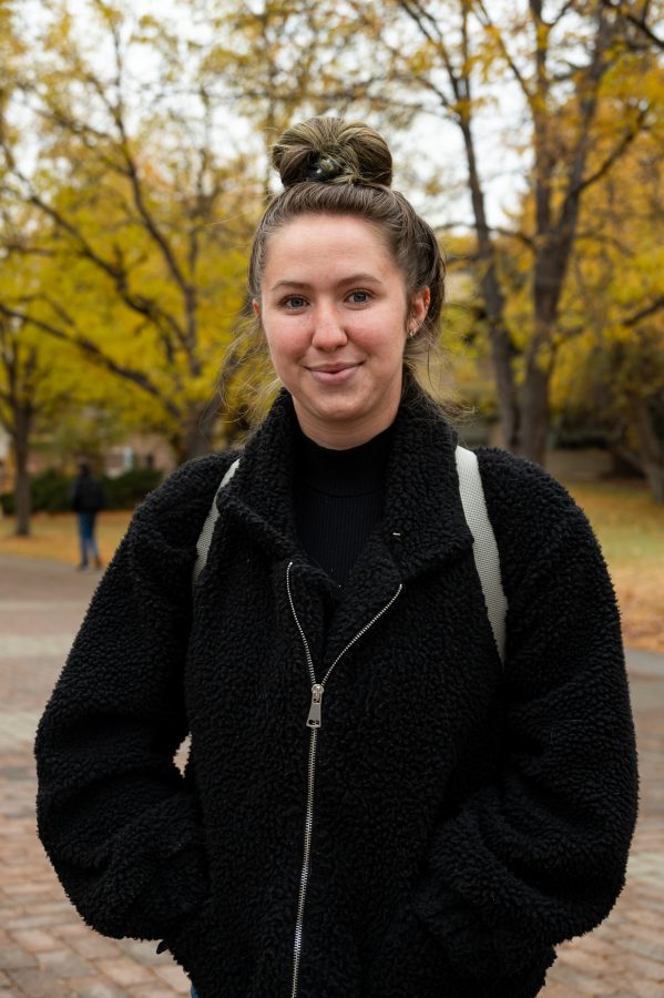 Samantha Dickson stated on the Colorado State University Plaza, "I think I'd feel happy and content that I knew they were taking into consideration my health and safety of the people in the establishment, so I'd have no problem doing that." Nov. 2 (Milo Gladstein | The Collegian)