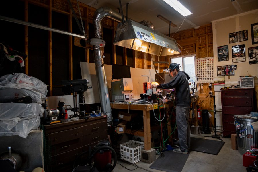 Bryan Ratcliffe works in his home studio built in his garage