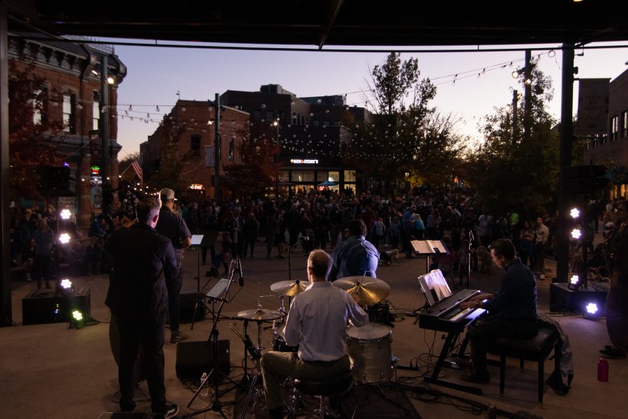 The live jazz band Atom Collective plays for the Fort Collins, Old Town Square lighting ceremony Nov 5. (Grayson Reed | The Collegian)