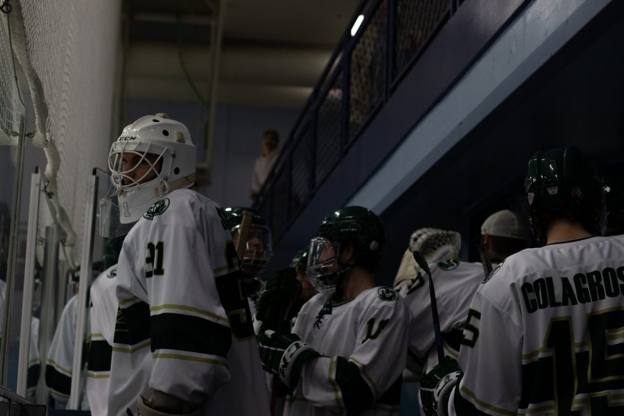 Sam Simon (31) of Colorado State University waits before entering the rink for a second period Nov 6. The game ended with University of Colorado winning 8-4 over CSU. (Grayson Reed | The Collegian)