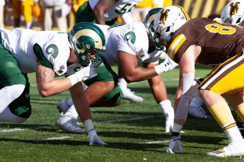 Colorado State defensive lineman Scott Patchan (1) prepares to rush the quarterback Nov. 6 The Rams lost 31-17 to the Wyoming Cowboys ( Gregory James | The Collegian)