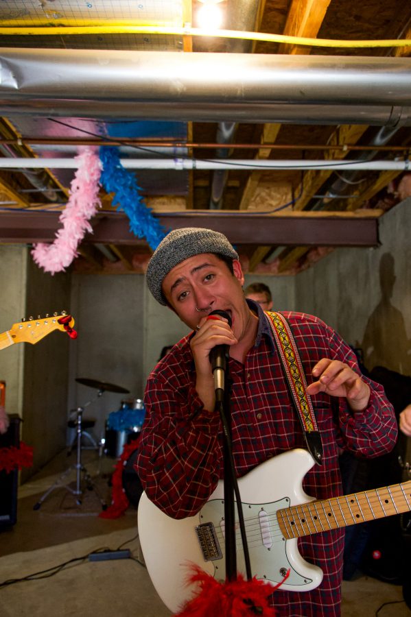 Violet Visionaries band member Austin Dougherty practices new songs Nov. 7 for their upcoming show in Denver at The Broadway Roxy. (Milo Gladstein | The Collegian)