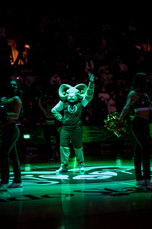 Cam the Ram cheers during the starting lineup announcement.