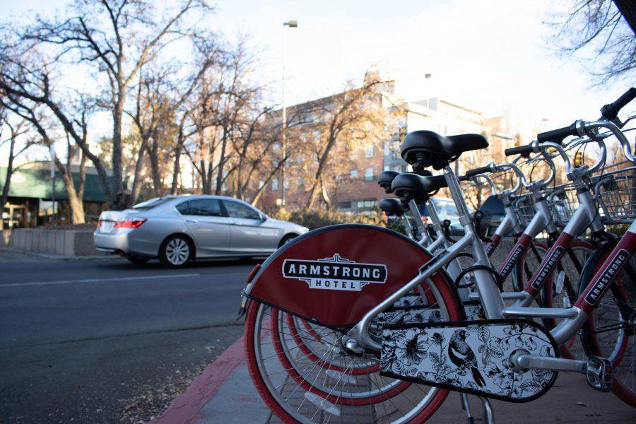 Armstrong Hotel branded bikes sit in front of the establishment