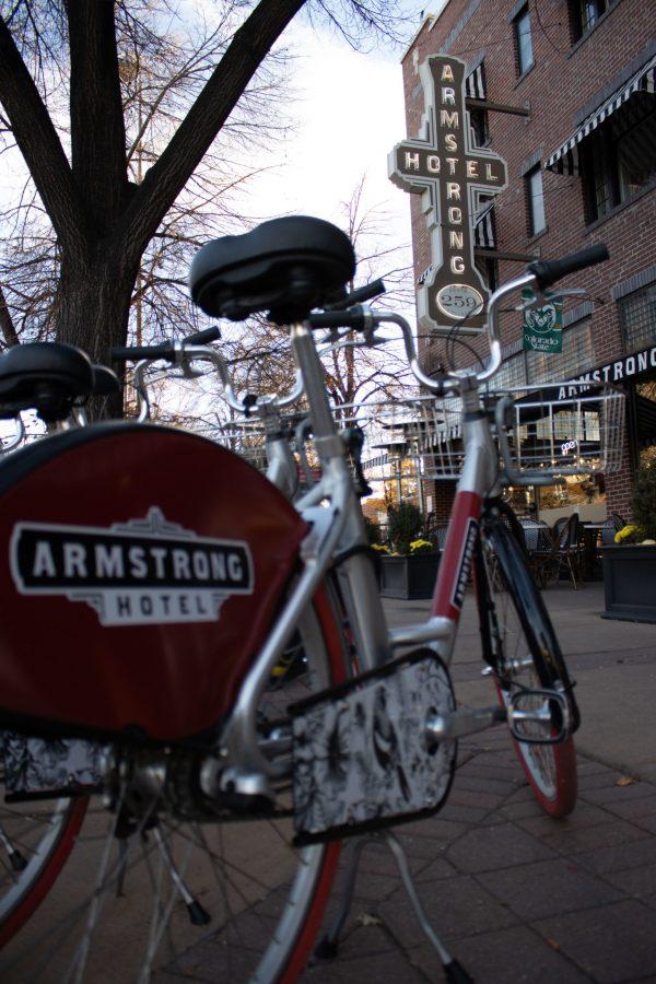 Armstrong Hotel branded bikes sit in front of the establishment