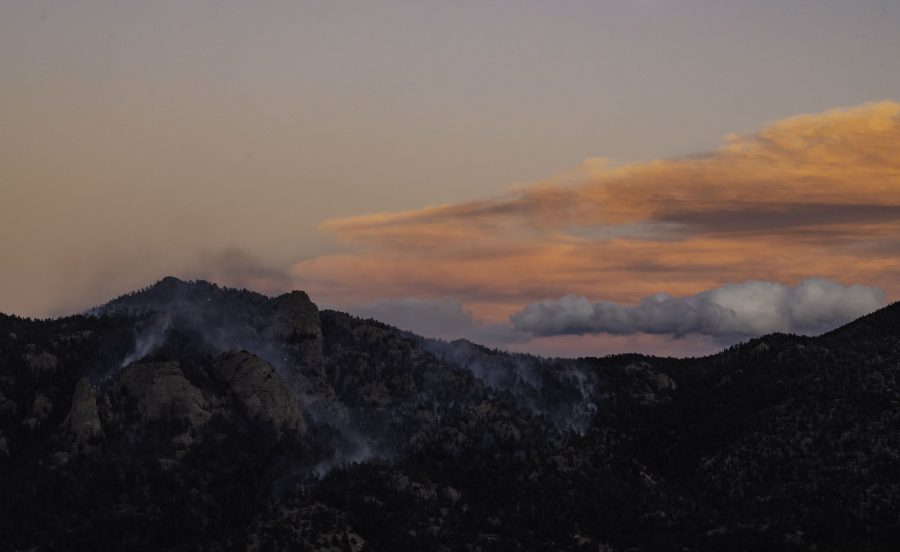 The Kruger Rock fire burning Southeast of Estes Park Colorado Nov. 16. At the time of the photo the fire was approimatley 15% contained spreading across approximately 115 acres. (Garrett Mogel | The Collegian)