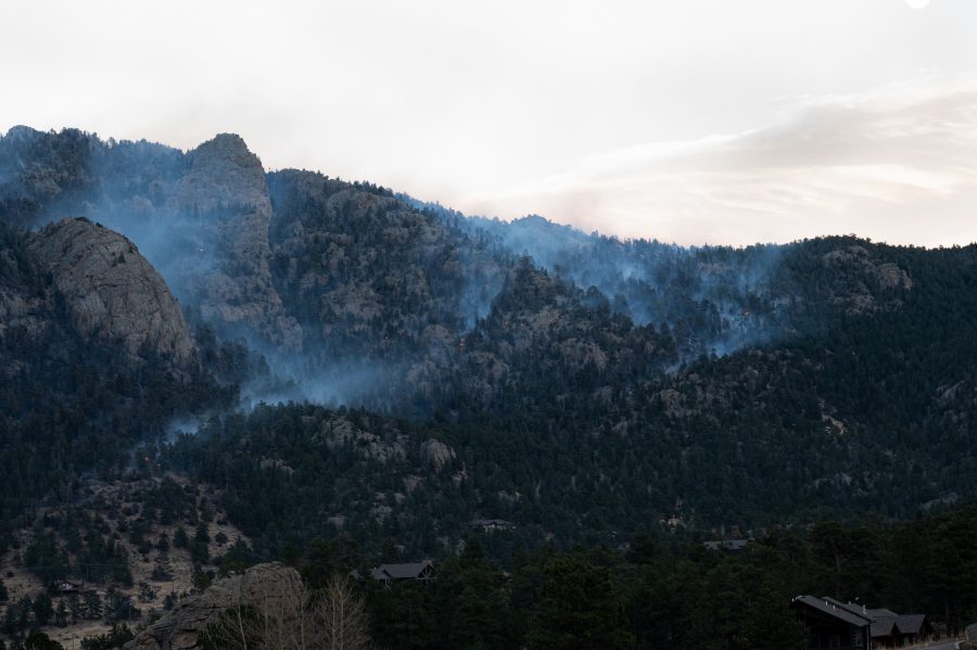 Kruger Rock fire southeast of Estes Park Nov. 16. At the time of the photo the fire was approximately 15% contained and spread across approximately 115 acres (Milo Gladstein | The Collegian)