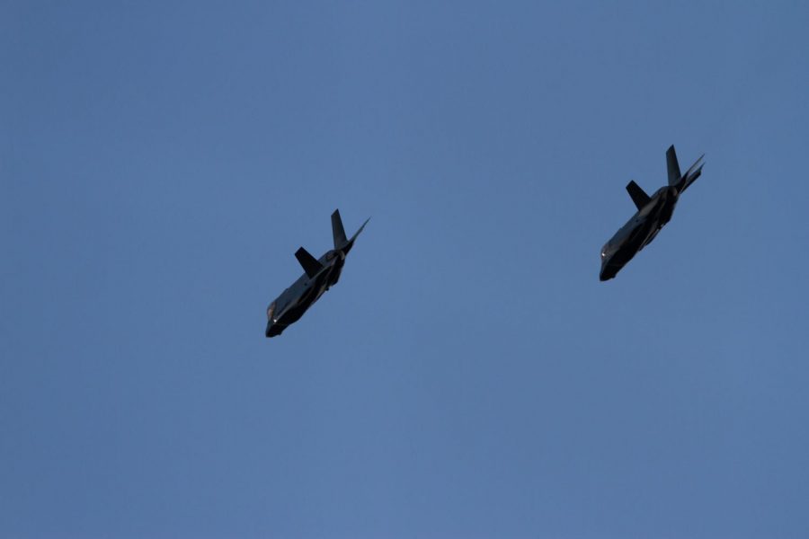 Two F35 Jets fly over Canvas Stadium prior to the Colorado State military appreciation game against the Air Force Academy Nov. 13.
