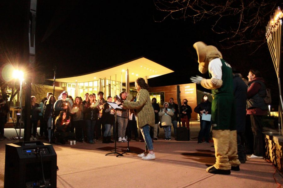 Co-president of Hillel, Leora Greene, plays the guitar