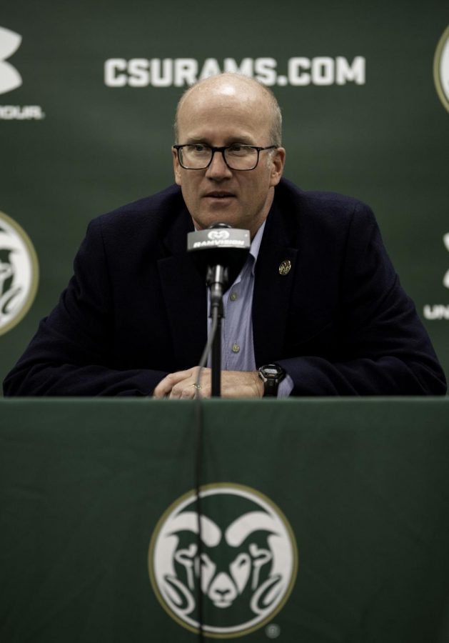 Colorado State University athletic director Joe Parker speaks at a press conference about Steve Addazio being fired from his position as football coach Dec. 2.