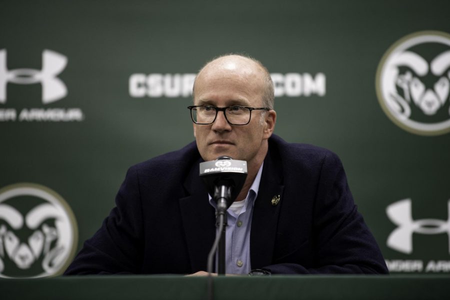 Colorado State University athletic director Joe Parker speaks at a press conference about Steve Addazio being fired from his position as head football coach Dec. 2. Mr. Parker stated, “I think coach Addazio drilled in deeply with these kids, with these young men.” 