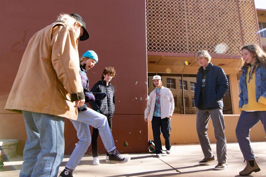 Colorado State University students enjoy a game of Hackey Sack between classes in front of Clark building C Dec 7.