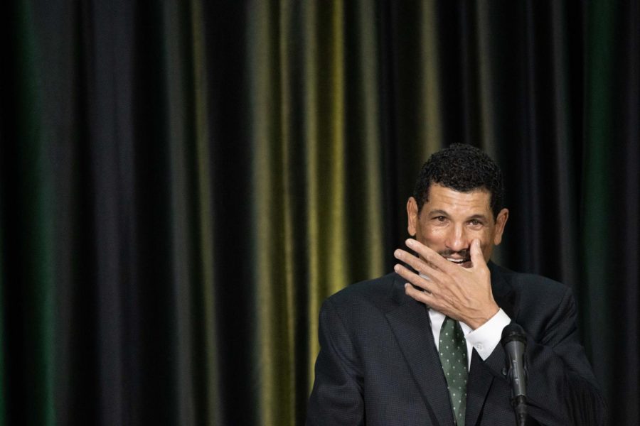 Jay Norvell gets emotional when talking about his wife.
