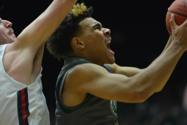 Colorado State forward John Tonje (1) goes up for a shot against the St. Mary’s College Gaels Dec. 4