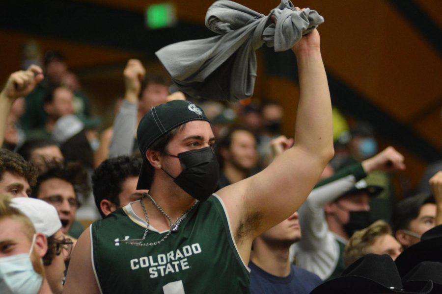 Colorado State Health and Human Sciences major Cameron Naseman cheers on the Colorado State Men's basketball team Dec. 4