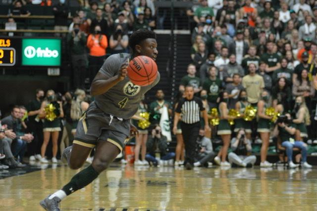 Colorado State guard Isaiah Stevens (4) dribbles the ball up court off of a steal Dec. 4.