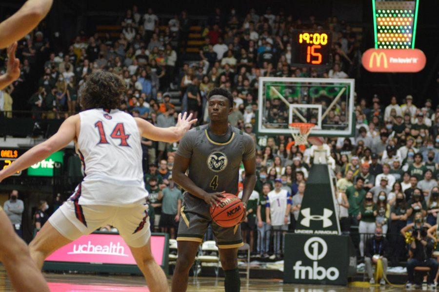 Colorado State guard Isaiah Stevens (4) holds the ball at the top of the key Dec. 4. The Rams beat the St. Mary's Gaels 74-58 behind Stevens 12 points 