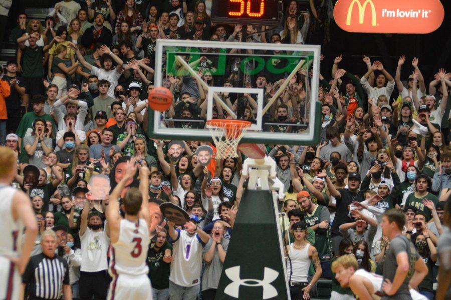 St. Mary's guard Augustas marciulionis shoots a free throw as a packed Colorado State student section attempts to distract him Dec. 4.