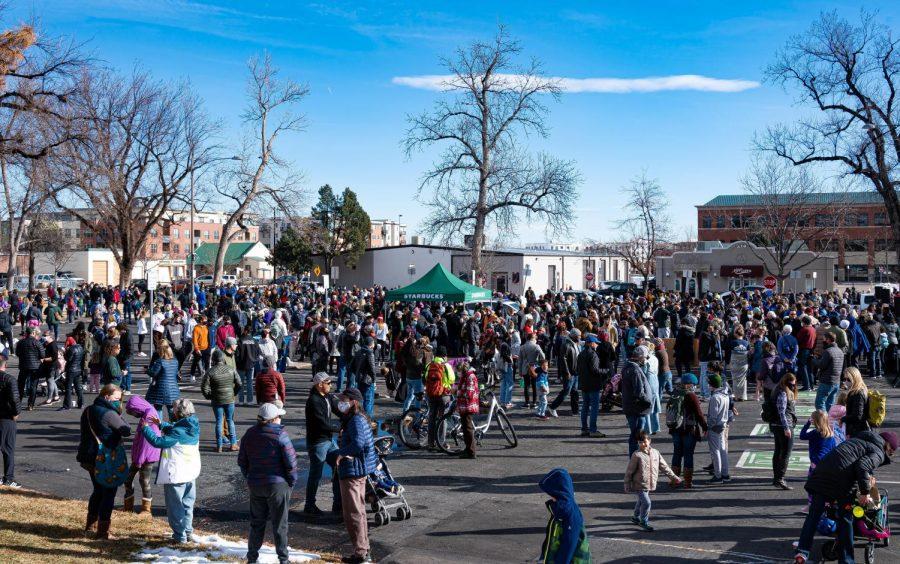 MLK marchers gather at Fort Collins City Hall before marching to the Lory Student Center