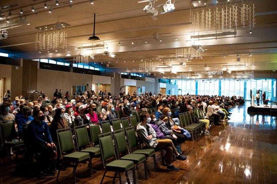 Participants of the Martin Luther King day celebration march gather in the Lory Student Center at Colorado State University for keynote speakers, dance performances, videos and much more Jan. 17.