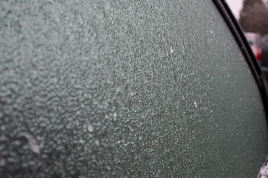 A layer of ice covers the rear window of a vehicle parked on Colorado State University campus Jan. 19.