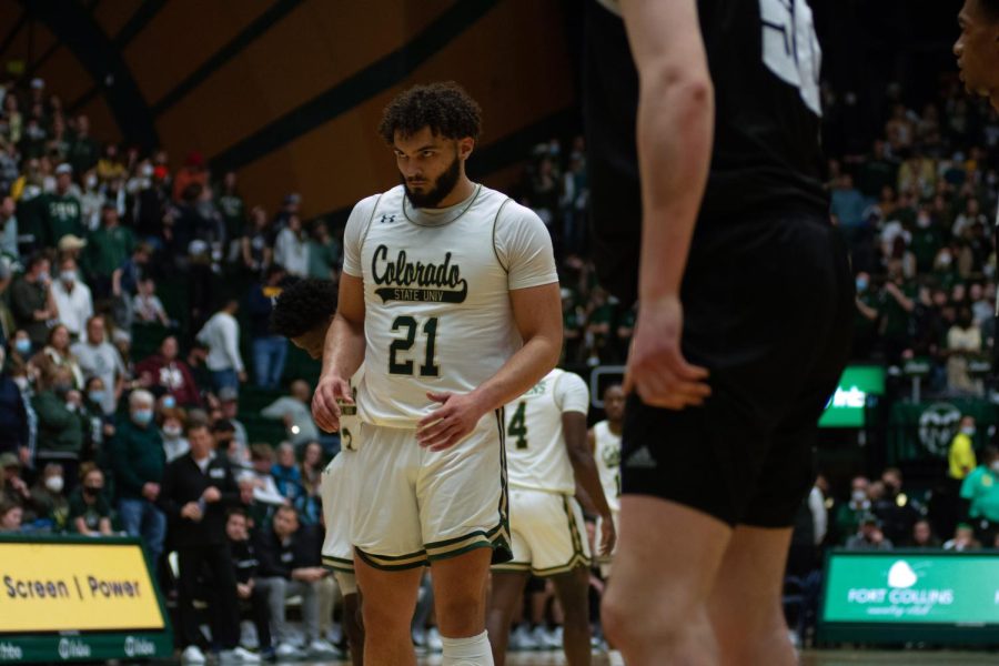 David Roddy (21) preparing for his free throw shot during game against the Nevada Wolfpack