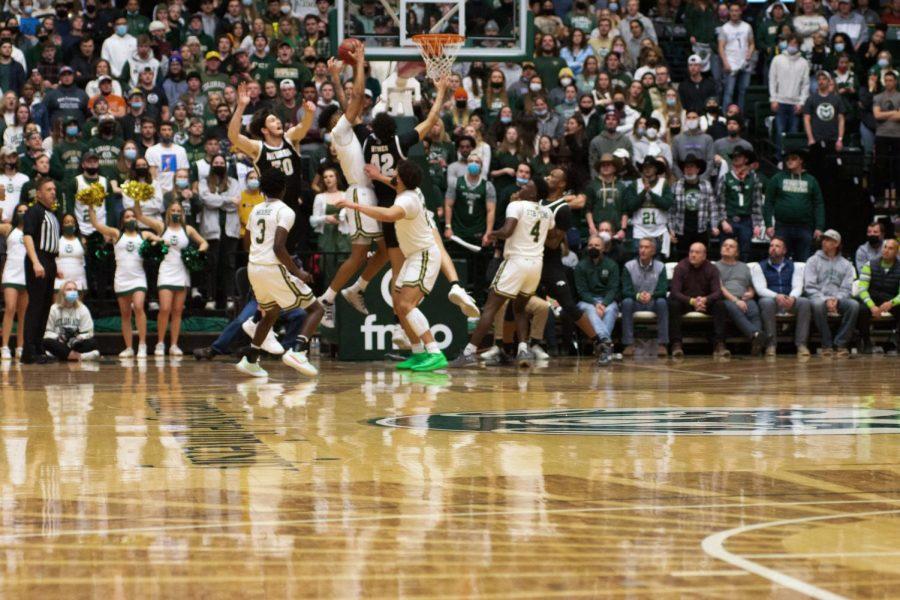 Colorado State Rams playing an aggressive offense during the game against the Nevada Wolfpack.