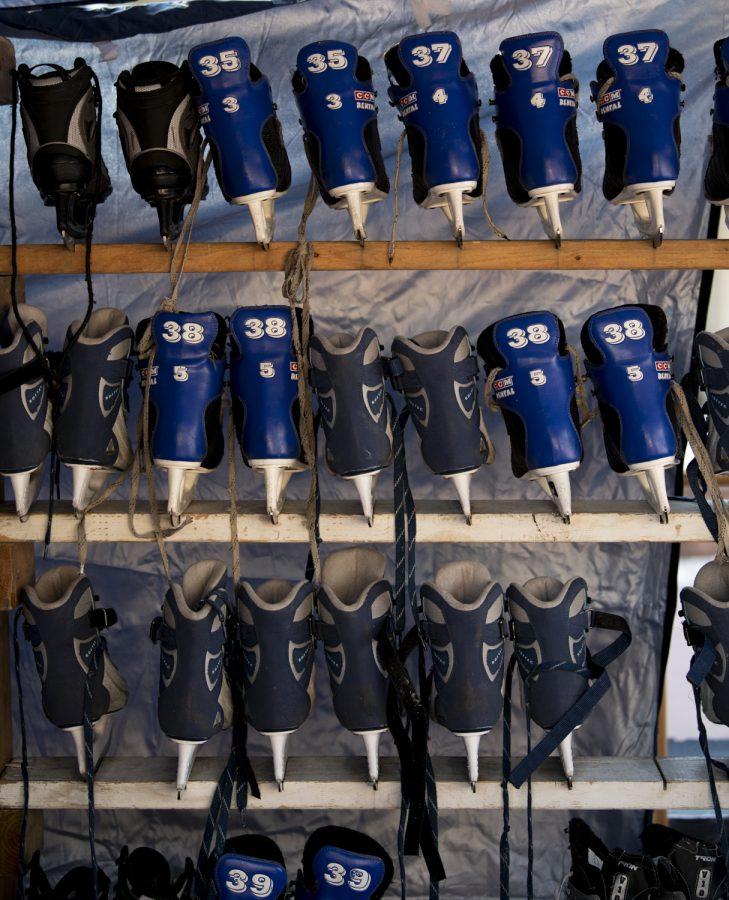 All Year Sports Galaxy rentable ice-skates set up on the Colorado State University Plaza Jan. 17. 22