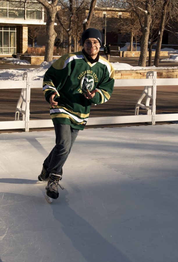 Adrian Deputat skates around a temporary ice-rink on the Colorado State University Lory Student Center Plaza Jan. 27. 22