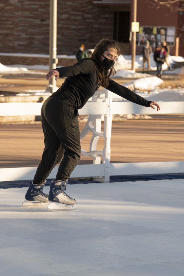 Leanna Thaxon skates around a temporary ice-rink on the Colorado State University Lory Student Center Plaza Jan. 27. 22