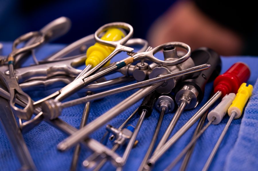 Surgical instruments lay on a table at the Johnson Family Equine Hospital Dec. 11.