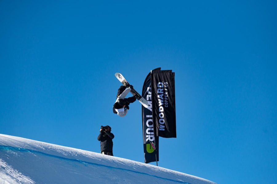 Ryoma Kimata flips and grabs his board off one of the kickers in men’s slopestyle finals at Dew Tour