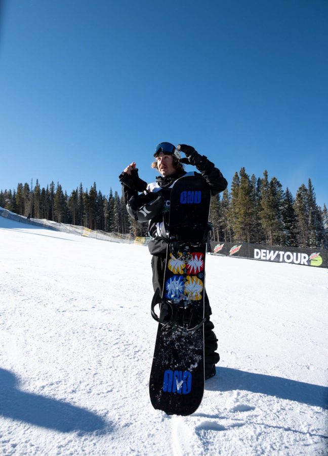 Sean Fitzsimons waiting for his score after his final run in men’s slopestyle finals at Dew Tour