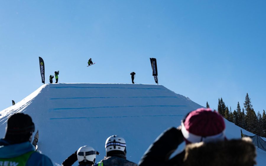 Red Gerard spins off the last kicker on his last run at men’s slopestyle at Dew Tour