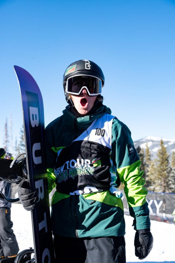 Red Gerard’s reaction after hearing his final score and winning the competition on the last run of the event at Dew Tour